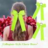 imageDEEKA 12 PCS Glitter Collegiate Style Cheer Bows Long Tail Full Rhinestones Skinny Shiny Cheer Bow Ponytail Holder Handmade Bows for Girls Teens Cheerleader Sports TealNeon Green