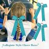 imageDEEKA 12 PCS Glitter Collegiate Style Cheer Bows Long Tail Full Rhinestones Skinny Shiny Cheer Bow Ponytail Holder Handmade Bows for Girls Teens Cheerleader Sports TealTeal