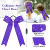 imageDEEKA 12 PCS Glitter Collegiate Style Cheer Bows Long Tail Full Rhinestones Skinny Shiny Cheer Bow Ponytail Holder Handmade Bows for Girls Teens Cheerleader Sports TealPurple
