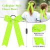 imageDEEKA 12 PCS Glitter Collegiate Style Cheer Bows Long Tail Full Rhinestones Skinny Shiny Cheer Bow Ponytail Holder Handmade Bows for Girls Teens Cheerleader Sports TealNeon Green