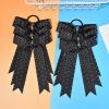 imageDEEKA 12 PCS Glitter Collegiate Style Cheer Bows Long Tail Full Rhinestones Skinny Shiny Cheer Bow Ponytail Holder Handmade Bows for Girls Teens Cheerleader Sports TealBlack