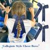 imageDEEKA 12 PCS Glitter Collegiate Style Cheer Bows Long Tail Full Rhinestones Skinny Shiny Cheer Bow Ponytail Holder Handmade Bows for Girls Teens Cheerleader Sports TealNavy Blue