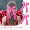 imageDEEKA 12 PCS Glitter Collegiate Style Cheer Bows Long Tail Full Rhinestones Skinny Shiny Cheer Bow Ponytail Holder Handmade Bows for Girls Teens Cheerleader Sports TealPink