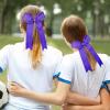 imageDEEKA 12 PCS Glitter Collegiate Style Cheer Bows Long Tail Full Rhinestones Skinny Shiny Cheer Bow Ponytail Holder Handmade Bows for Girls Teens Cheerleader Sports TealPurple