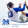 imageDEEKA 12 PCS Softball Cheer Bows 8quot Softball Thread Large Cheer Hair Bows Ponytail Holder Handmade for Teen Girls Sports Cheerleader Royal BlueBlackWhiteBlue Glitter NavyWhite