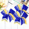 imageDEEKA 12 PCS Softball Cheer Bows 8quot Softball Thread Large Cheer Hair Bows Ponytail Holder Handmade for Teen Girls Sports Cheerleader Royal BlueBlackWhiteRoyal BlueYellowWhite