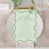 imageDEEKA 30 PCS Bridal Shower Games Card for 30 Guests Pink Wavy Border Ribbon Bow Funny Wedding Bachelorette Party Games for Reception Would She RatherSage Green