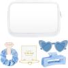 imageDEEKA 5 Pcs Bridesmaid Proposal Bag Set Gift Clear Makeup Toiletry Bag Bachelorette Party Favors Sunglasses Hair Claw Clips Scrunchies Knot Bracelets Bridal Wedding Party Gifts Sage GreenBlue