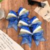 imageDEEKA 6 PCS 7quot Large Glitter Cheer Bows Three Colored Stiff Rhinestone Cheer Hair Bows Elastic Band Competition Bows for Cheerleader Softball Team Girls Sports GreenBlackWhiteGlitter Royal BlueYellowWhite