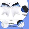 imageDEEKA 6 PCS 7quot Large Glitter Cheer Bows Three Colored Stiff Rhinestone Cheer Hair Bows Elastic Band Competition Bows for Cheerleader Softball Team Girls Sports GreenBlackWhiteGlitter WhiteRoyal BlueBlack