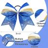 imageDEEKA 6 PCS 7quot Large Glitter Cheer Bows Three Colored Stiff Rhinestone Cheer Hair Bows Elastic Band Competition Bows for Cheerleader Softball Team Girls Sports GreenBlackWhiteGlitter Royal BlueYellowWhite