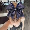 imageDEEKA 8PCS Royal Blue Stripes Glitter Cheer Bows with Iridescent Rhinestones Large 8quot Competition Cheer Hair Bows Elastic Band Ponytail Holder for Cheerleader Girls Softball Football Sports BlueNavy Blue