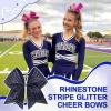 imageDEEKA 8PCS Royal Blue Stripes Glitter Cheer Bows with Iridescent Rhinestones Large 8quot Competition Cheer Hair Bows Elastic Band Ponytail Holder for Cheerleader Girls Softball Football Sports BlueNavy Blue