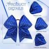imageDEEKA 8PCS Royal Blue Stripes Glitter Cheer Bows with Iridescent Rhinestones Large 8quot Competition Cheer Hair Bows Elastic Band Ponytail Holder for Cheerleader Girls Softball Football Sports BlueRoyal Blue