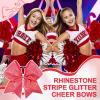 imageDEEKA 8PCS Royal Blue Stripes Glitter Cheer Bows with Iridescent Rhinestones Large 8quot Competition Cheer Hair Bows Elastic Band Ponytail Holder for Cheerleader Girls Softball Football Sports BluePink