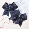 imageDEEKA 8PCS Royal Blue Stripes Glitter Cheer Bows with Iridescent Rhinestones Large 8quot Competition Cheer Hair Bows Elastic Band Ponytail Holder for Cheerleader Girls Softball Football Sports BlueNavy Blue