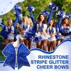 imageDEEKA 8PCS Royal Blue Stripes Glitter Cheer Bows with Iridescent Rhinestones Large 8quot Competition Cheer Hair Bows Elastic Band Ponytail Holder for Cheerleader Girls Softball Football Sports BlueRoyal Blue