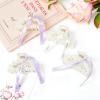 imageDEEKA Bridesmaid Proposal Gifts 8 Pack Pearl Bridesmaid Hair Claw Clips with Ribbon 3 Inch Hair Clips Bachelorette Party Favors Bridal Party Present Hair Accessories Half CircleHalf CircleWhitePurple