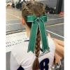 imageDEEKA Long Tail Rhinestones Cheer Bows 12 PCS Collegiate Style Cheer Bows Full Rhinestone Skinny Cheer Bow Ponytail Holder Handmade Bows for Girls Teens Cheerleader Sports WhiteDark Green