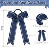 imageDEEKA Long Tail Rhinestones Cheer Bows 12 PCS Collegiate Style Cheer Bows Full Rhinestone Skinny Cheer Bow Ponytail Holder Handmade Bows for Girls Teens Cheerleader Sports WhiteNavy Blue