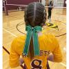 imageDEEKA Long Tail Rhinestones Cheer Bows 12 PCS Collegiate Style Cheer Bows Full Rhinestone Skinny Cheer Bow Ponytail Holder Handmade Bows for Girls Teens Cheerleader Sports WhiteDark Green