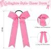 imageDEEKA Long Tail Rhinestones Cheer Bows 12 PCS Collegiate Style Cheer Bows Full Rhinestone Skinny Cheer Bow Ponytail Holder Handmade Bows for Girls Teens Cheerleader Sports WhiteHot Pink