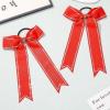 imageDEEKA Long Tail Rhinestones Cheer Bows 12 PCS Collegiate Style Cheer Bows Full Rhinestone Skinny Cheer Bow Ponytail Holder Handmade Bows for Girls Teens Cheerleader Sports WhiteRed