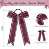 imageDEEKA Long Tail Rhinestones Cheer Bows 12 PCS Collegiate Style Cheer Bows Full Rhinestone Skinny Cheer Bow Ponytail Holder Handmade Bows for Girls Teens Cheerleader Sports WhiteMaroon