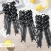 imageDEEKA Long Tail Rhinestones Cheer Bows 12 PCS Collegiate Style Cheer Bows Full Rhinestone Skinny Cheer Bow Ponytail Holder Handmade Bows for Girls Teens Cheerleader Sports WhiteBlack