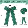 imageDEEKA Long Tail Rhinestones Cheer Bows 12 PCS Collegiate Style Cheer Bows Full Rhinestone Skinny Cheer Bow Ponytail Holder Handmade Bows for Girls Teens Cheerleader Sports WhiteDark Green