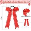 imageDEEKA Long Tail Rhinestones Cheer Bows 12 PCS Collegiate Style Cheer Bows Full Rhinestone Skinny Cheer Bow Ponytail Holder Handmade Bows for Girls Teens Cheerleader Sports WhiteRed