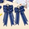 imageDEEKA Long Tail Rhinestones Cheer Bows 12 PCS Collegiate Style Cheer Bows Full Rhinestone Skinny Cheer Bow Ponytail Holder Handmade Bows for Girls Teens Cheerleader Sports WhiteNavy Blue