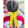 imageDEEKA Long Tail Rhinestones Cheer Bows 12 PCS Collegiate Style Cheer Bows Full Rhinestone Skinny Cheer Bow Ponytail Holder Handmade Bows for Girls Teens Cheerleader Sports WhiteYellow