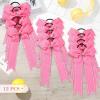 imageDEEKA Long Tail Rhinestones Cheer Bows 12 PCS Collegiate Style Cheer Bows Full Rhinestone Skinny Cheer Bow Ponytail Holder Handmade Bows for Girls Teens Cheerleader Sports WhiteHot Pink