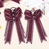 imageDEEKA Long Tail Rhinestones Cheer Bows 12 PCS Collegiate Style Cheer Bows Full Rhinestone Skinny Cheer Bow Ponytail Holder Handmade Bows for Girls Teens Cheerleader Sports WhiteMaroon