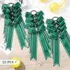 imageDEEKA Long Tail Rhinestones Cheer Bows 12 PCS Collegiate Style Cheer Bows Full Rhinestone Skinny Cheer Bow Ponytail Holder Handmade Bows for Girls Teens Cheerleader Sports WhiteDark Green