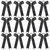 imageDEEKA 12 PCS Glitter Collegiate Style Cheer Bows Long Tail Full Rhinestones Skinny Shiny Cheer Bow Ponytail Holder Handmade Bows for Girls Teens Cheerleader Sports TealBlack