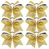 imageDEEKA 6 PCS 7quot Large Glitter Cheer Bows Three Colored Stiff Rhinestone Cheer Hair Bows Elastic Band Competition Bows for Cheerleader Softball Team Girls Sports GreenBlackWhiteGlitter GoldBlackWhite
