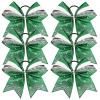 imageDEEKA 6 PCS 7quot Large Glitter Cheer Bows Three Colored Stiff Rhinestone Cheer Hair Bows Elastic Band Competition Bows for Cheerleader Softball Team Girls Sports GreenBlackWhiteGlitter GreenBlackWhite