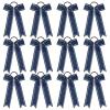 imageDEEKA Long Tail Rhinestones Cheer Bows 12 PCS Collegiate Style Cheer Bows Full Rhinestone Skinny Cheer Bow Ponytail Holder Handmade Bows for Girls Teens Cheerleader Sports WhiteNavy Blue
