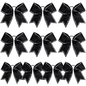 imageDEEKA 10 PCS 8quot Rhinestones Large Cheer Hair Bows Glitter Cheer Ponytail Holder Handmade for Teen Girls Softball Cheerleader Sports Hot PinkBlackRhinestone Pack of 10