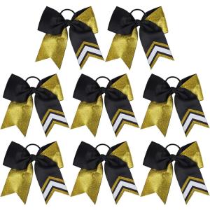 imageDEEKA 10 PCS 8quot Rhinestones Large Cheer Hair Bows Glitter Cheer Ponytail Holder Handmade for Teen Girls Softball Cheerleader Sports Hot PinkGlitter GoldBlackPack of 8