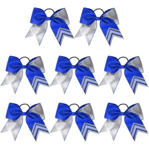 imageDEEKA 10 PCS 8quot Rhinestones Large Cheer Hair Bows Glitter Cheer Ponytail Holder Handmade for Teen Girls Softball Cheerleader Sports Hot PinkGlitter SilverRoyal BluePack of 8