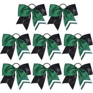imageDEEKA 10 PCS 8quot Rhinestones Large Cheer Hair Bows Glitter Cheer Ponytail Holder Handmade for Teen Girls Softball Cheerleader Sports Hot PinkGlitter BlackGreenPack of 8