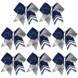imageDEEKA 10 PCS 8quot Rhinestones Large Cheer Hair Bows Glitter Cheer Ponytail Holder Handmade for Teen Girls Softball Cheerleader Sports Hot PinkGlitter SilverNavyPack of 8