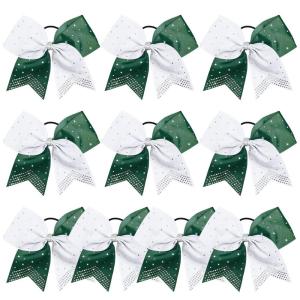 imageDEEKA 10 PCS 8quot Rhinestones Large Cheer Hair Bows Glitter Cheer Ponytail Holder Handmade for Teen Girls Softball Cheerleader Sports Hot PinkGreenWhitePack of 10
