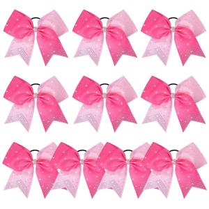imageDEEKA 10 PCS 8quot Rhinestones Large Cheer Hair Bows Glitter Cheer Ponytail Holder Handmade for Teen Girls Softball Cheerleader Sports Hot PinkLight PinkHot PinkPack of 10