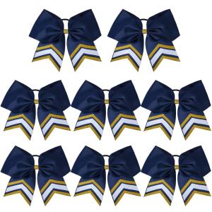 imageDEEKA 10 PCS 8quot Rhinestones Large Cheer Hair Bows Glitter Cheer Ponytail Holder Handmade for Teen Girls Softball Cheerleader Sports Hot PinkNavyGoldWhitePack of 8