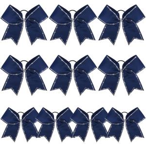 imageDEEKA 10 PCS 8quot Rhinestones Large Cheer Hair Bows Glitter Cheer Ponytail Holder Handmade for Teen Girls Softball Cheerleader Sports Hot PinkNavyRhinestone Pack of 10