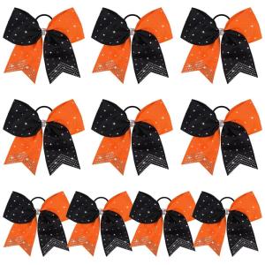 imageDEEKA 10 PCS 8quot Rhinestones Large Cheer Hair Bows Glitter Cheer Ponytail Holder Handmade for Teen Girls Softball Cheerleader Sports Hot PinkOrangeBlackPack of 10